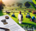 DALL·E 2023-12-31 18.09.20 - An Indian farmer, wearing traditional attire, working in a lush green field. In the foreground, a document with a government seal symbolizing governme